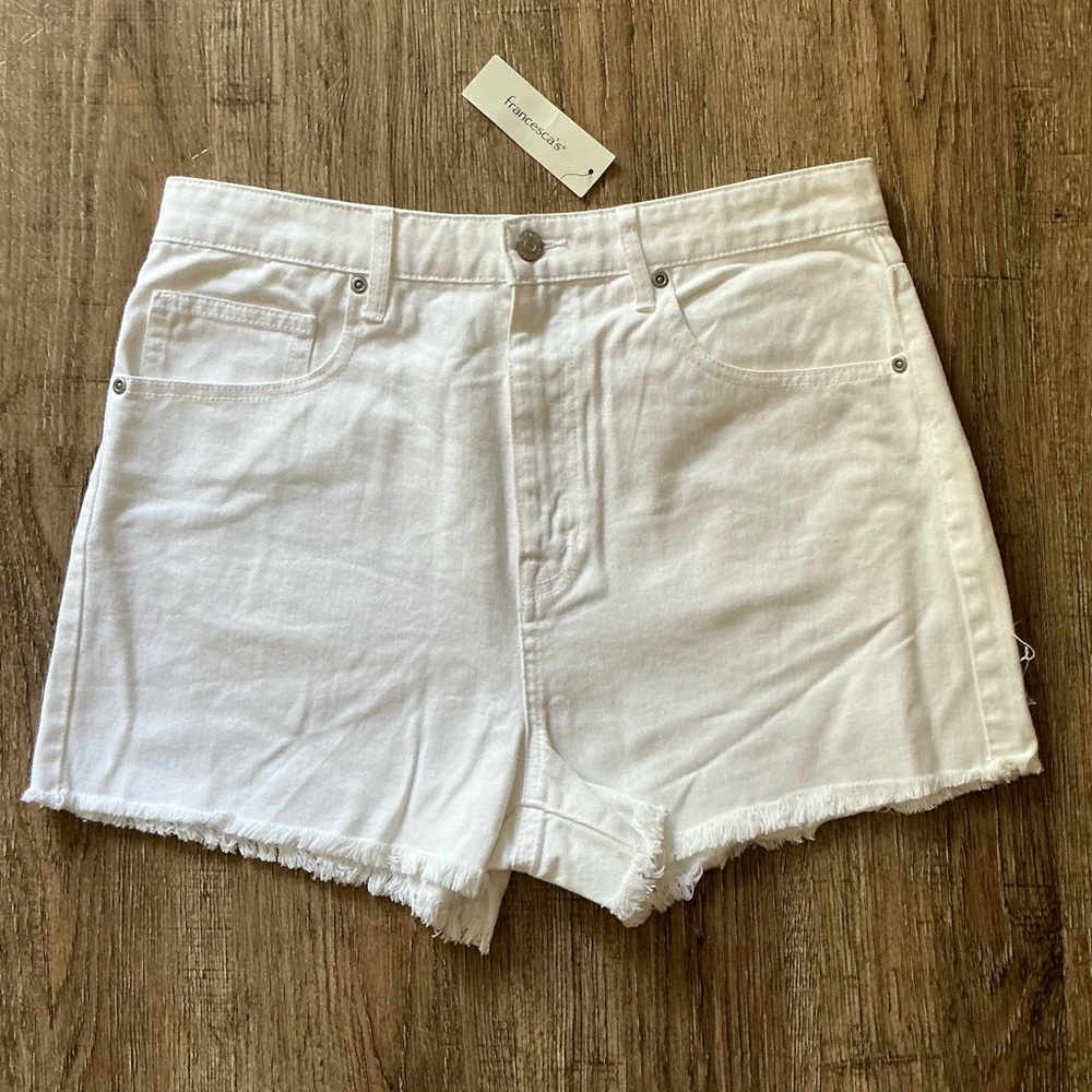 White Denim Shorts with Frayed Hem Size 30 NWT